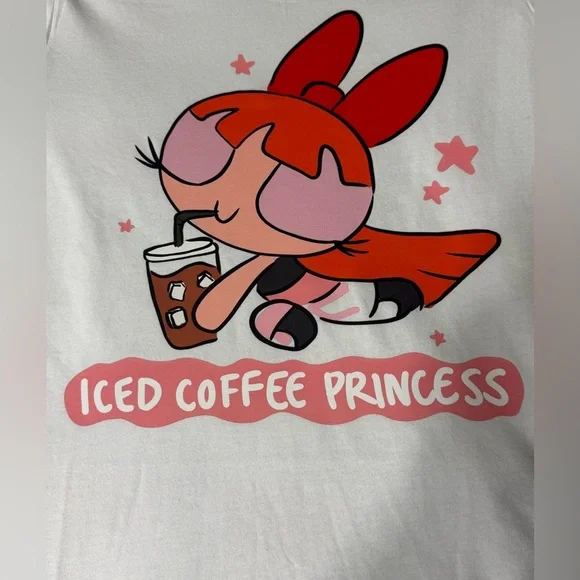 Iced Coffee Princess Graphic Long Sleeve Tee White Cotton Size M - Picture 5 of 7